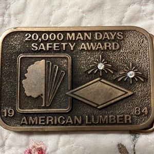 1984 American Lumber Rhodium Plated Belt Buckle with 2 Diamond chips